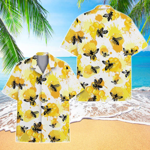 Bees and Honeycomb Hawaiian Shirt for Men Women, Summer Beach Shirt, Bee's Lover Shirt, Funny Bees Hawaii Shirt