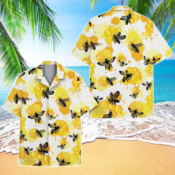Bees and Honeycomb Hawaiian Shirt for Men Women, Summer Beach Shirt, Bee's Lover Shirt, Funny Bees Hawaii Shirt