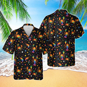 Colorful Crab and Lobster Hawaiian Shirt for Men Women, Sea Animal Short Sleeve Button Shirt, Summer Holiday Outfit, Family Matching
