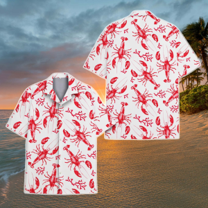Lobster Hawaiian Shirt, Vibrant Tropical Seafood Print Casual Beachwear, Summer Vacations And Fun Gifts
