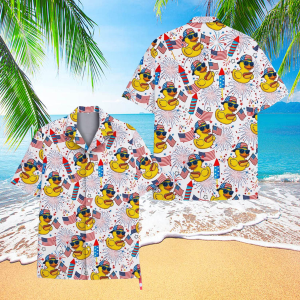 Patriotic Duck Hawaiian Shirt for Men Women, Funny Duck Summer Aloha Shirt, 4th of July, US Flag Shirt, Independence Day