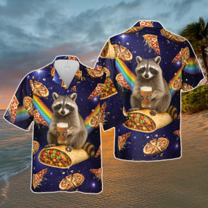 Raccoon Tacos Galaxy Hawaii Shirt for Men Women Youth, Funny Raccoon Fast Food Button Shirt, Raccoon Summer Aloha Shirt
